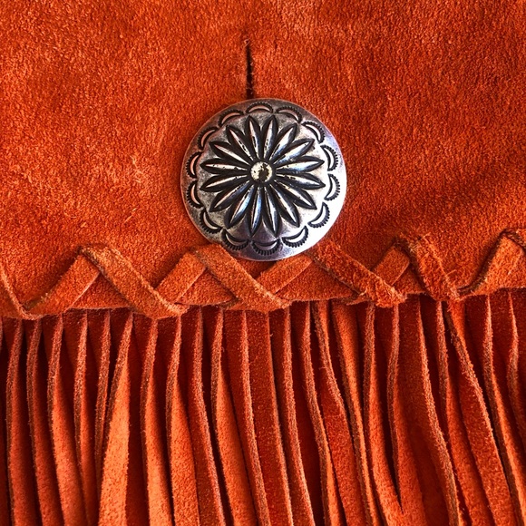 SOLD-RALPH LAUREN COLLECTION Fringed Orange Suede Western Cross Body Bag! RARE - Picture 7 of 8